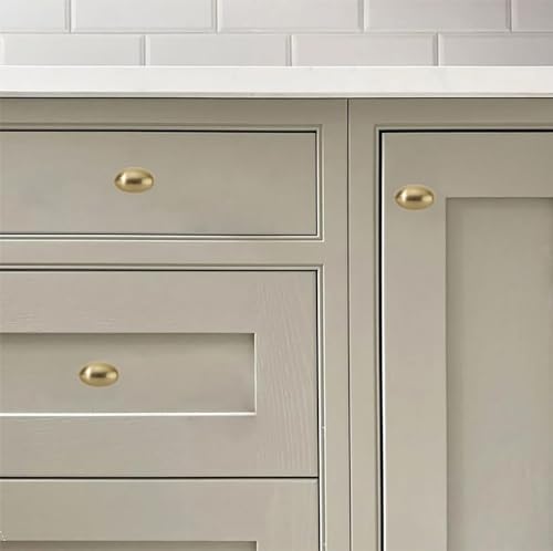 khtumeware 30 Pack 1-3/8 inch(35mm) Brushed Brass Cabinet Knobs Dresser Knobs Satin Brass Oval Drawer Knobs Kitchen Cabinet Hardware Zinc Knobs for Dresser Drawers