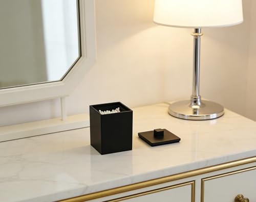 Square Cotton Swab Holder with Lid, Matte Black Qtip Holder Bathroom - Image 4