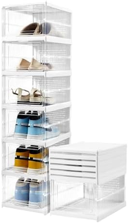 ZLLZUU Upgrade Clear Foldable Shoe Storage Organizer, No Assembly 6 Tiers Shoe by ZLLZUU