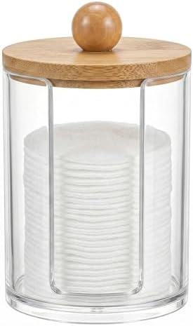 Cotton Round Holder with Bamboo Lid, 10oz Cotton Pad Dispenser by AkoSlale