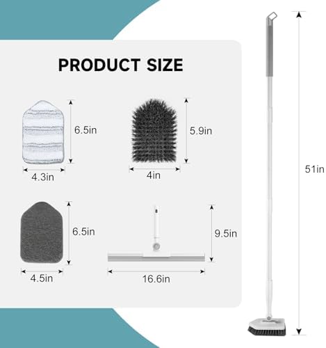 nacena Shower Scrubber with Long Handle, 4 in 1 Tile Tub Scrubber Brush with 3 - Image 2
