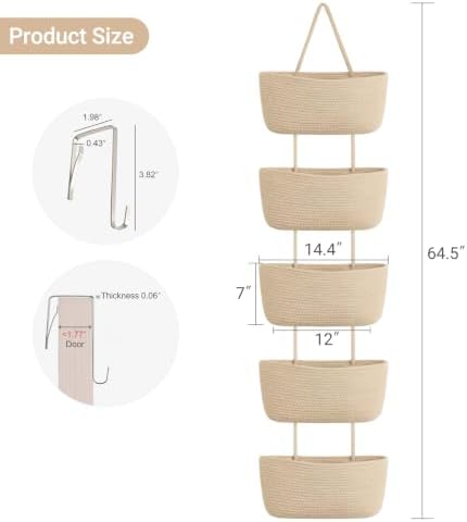 Dahey Over The Door Hanging Basket Storage 5-Tier Woven Wall Basket - Image 2