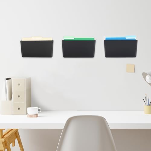 EASEPRES 3 Pack Black Plastic Single Pocket Hanging File Organizer, Wall Mount - Image 4