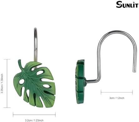 Tropical Leaf Decorative Shower Curtain Hooks Green Botanical Shower Curtain - Image 3