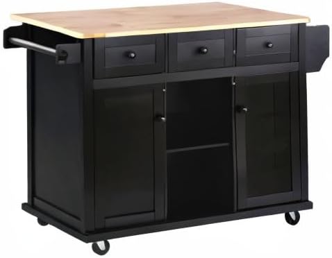 Merax Mobile Kitchen Island Cart Cabinet with Door Internal Storage Racks, 3 Drawers and 5 Rolling Wheels for Dining Room