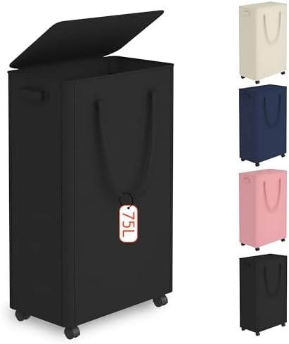 Slim Laundry Hamper with Wheels, 20 Gal Rolling Laundry Basket with lid and by Vincona