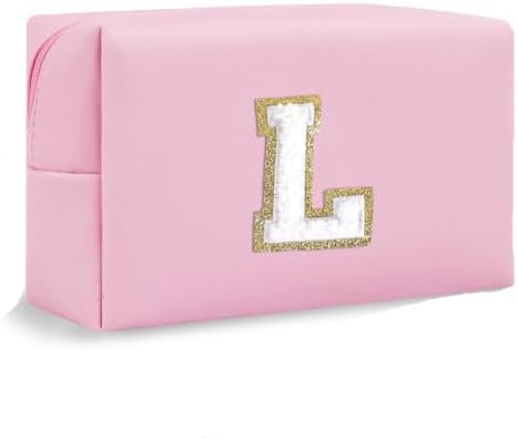 Initial Makeup Bag for Women Gifts, PU Leather Cosmetic Pouch by SxoSyo