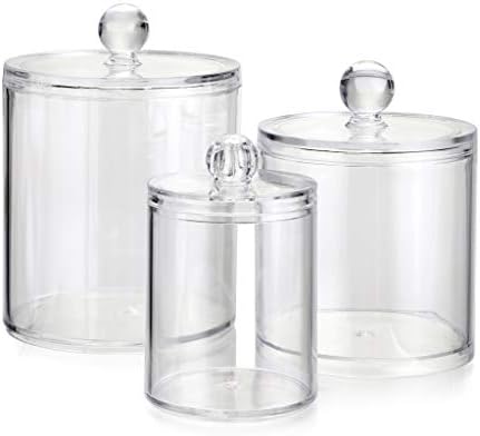 Hipiwe Set of 3 Cotton Ball and Swab Organizer Acrylic Q-Tips Jar by Hipiwe