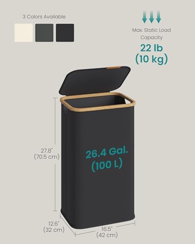 SONGMICS Laundry Hamper with Lid, 100L Laundry Basket, Bamboo Frame - Image 6