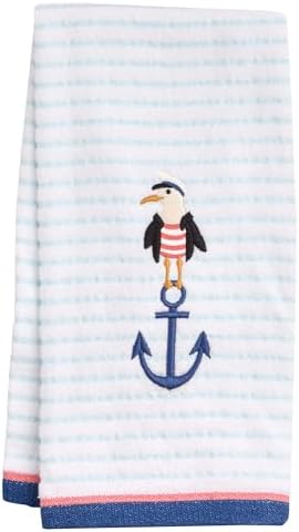 Ritz 2-Piece Cotton Velour Bathroom Hand Towel Set, Embroidered Anchor Seagull by RITZ