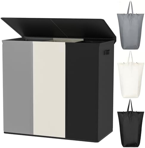 WOWLIVE 180L Laundry Hamper 3 Section, Large Laundry Basket by WOWLIVE