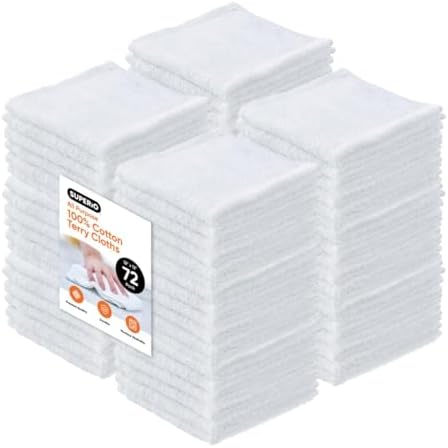 Superio Terry Cloth Rags White Washcloths 100% Cotton 12" Cleaning Cloths by Superio