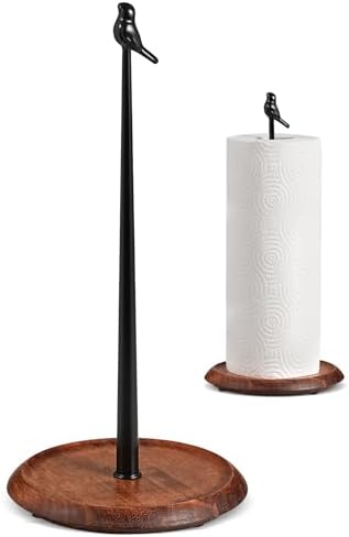 Wooden Paper Towel Holder countertop, Stylish Bird Shaped, Solid Wood Base&Iron by TOCEMEI