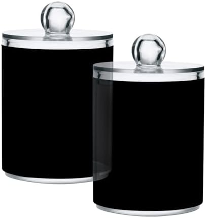 Qilmy Solid Black Qtip Holder 2 Pack, 14 oz Apothecary Jars Bathroom Vanity by Qilmy