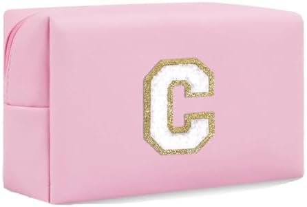 Initial Makeup Bag for Women Gifts, PU Leather Cosmetic Pouch by SxoSyo