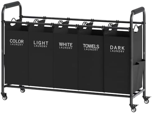Tajsoon 5 Bag Laundry Sorter, 5 Section Laundry Hamper by Tajsoon