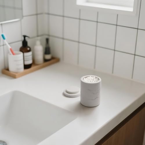 Marble Canister with Lid Natural Qtip Holder - Image 4
