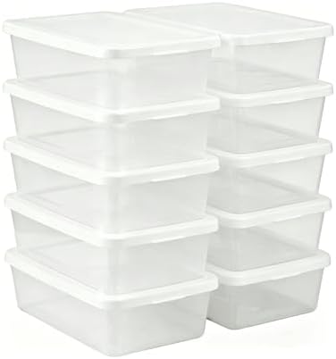 Storage Bins with Lids, 10 Pack 6 Qt Clear Plastic Stackable Shoe Boxes by Unknown