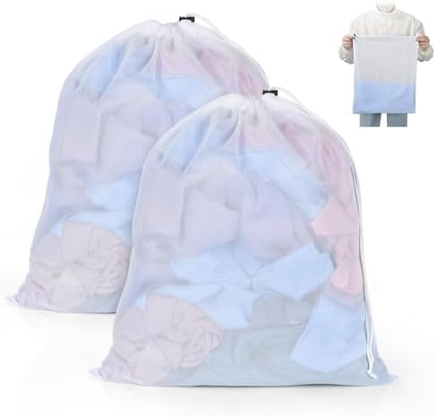 OTraki 16x20 Inch Mesh Laundry Bags 2PCS Small Drawstring Dirty Clothes Washing by OTraki
