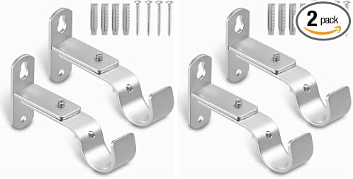 Adjustable Curtain Rod Brackets, Metal Window Drapery Rod Hanger Holders Hooks by AMZSEVEN