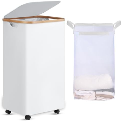 efluky Laundry Basket with Wheels, Tall Rolling Laundry Hamper with Lid and by efluky