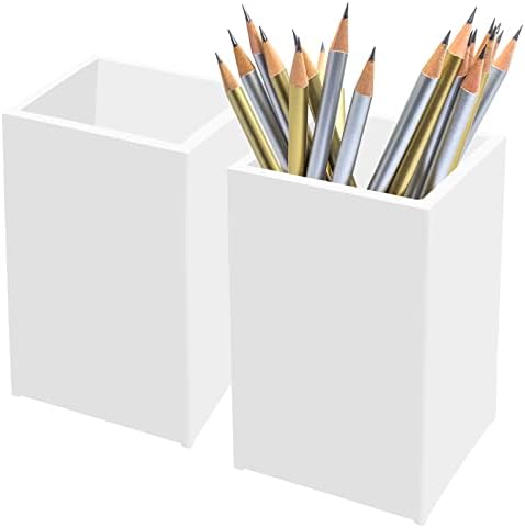 White Acrylic Pencil Pen Holder Cup 2 Pack, Desk Accessories Holder, Makeup by Cerpourt