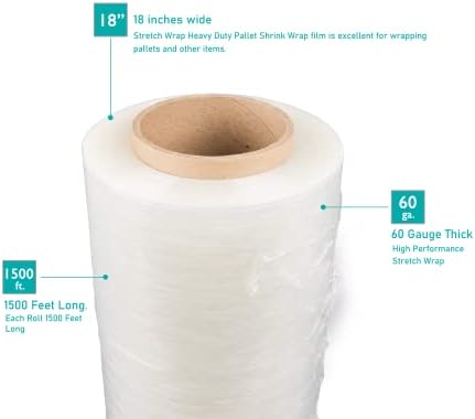 PackageZoom 4 Rolls Clear Stretch Wrap Film 18” x 1500 feet Plastic Wrap - Image 2