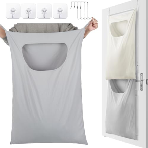 2 Pcs Large Hanging Laundry Hamper Bag 28 x 35 in Over The Door Hamper Space by Wovnet
