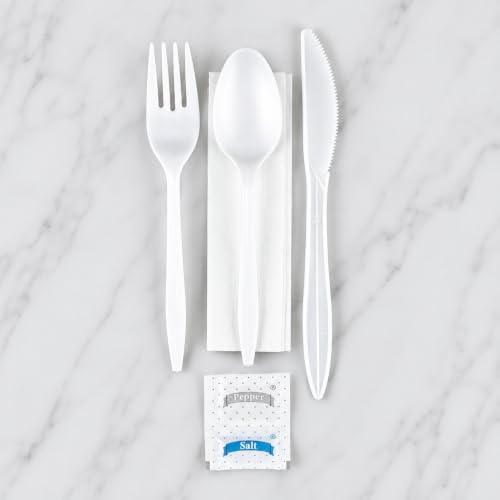 KitchenDine 100 Pack Medium Weight Wrapped white Plastic Cutlery Pack - Image 6