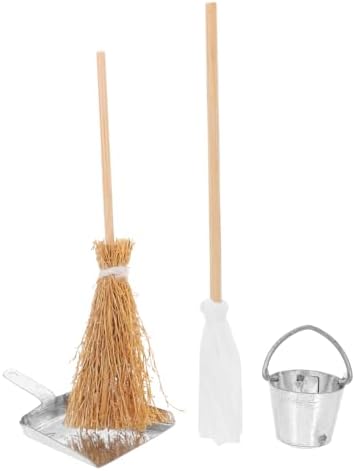 Abaodam Miniature Dollhouse Cleaning Set, Mini Mop Bucket Broom Dustpan Set by Abaodam