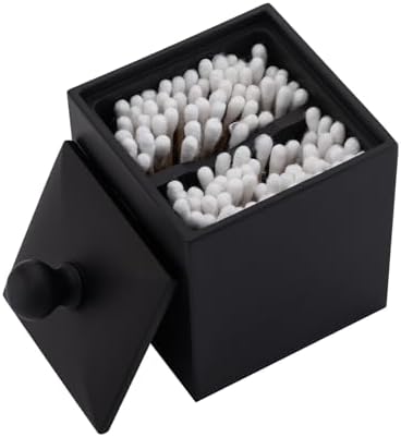 Square Cotton Swab Holder with Lid, Matte Black, 2 Slot by Rzoeox
