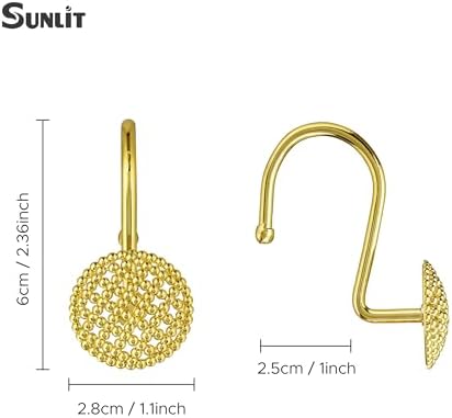 Sunlit Gold 3D Beaded Mesh Shower Curtain Hooks, Metal Home Decorative Shower - Image 2