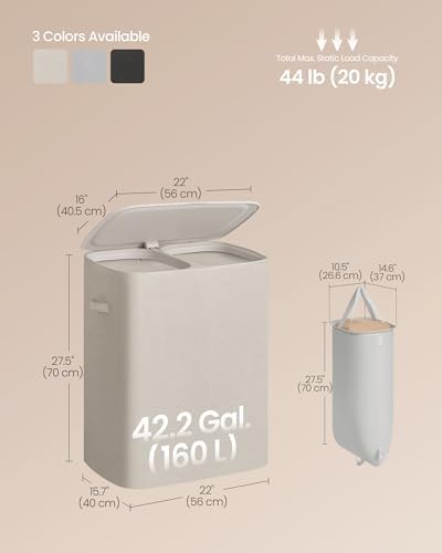 SONGMICS Laundry Hamper with Lid, 160L Double Laundry Basket, Steel Frame - Image 6
