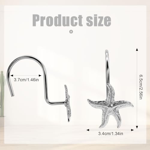 Decorative Shower Curtain Hooks, Rustproof Metal Starfish Shower Curtain Rings - Image 2