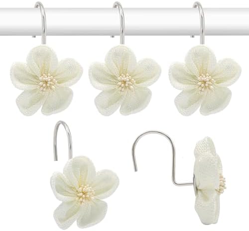 Flower Decorative Shower Curtain Hooks, Stylish Fabric Flower Shower Curtain by JTDTH
