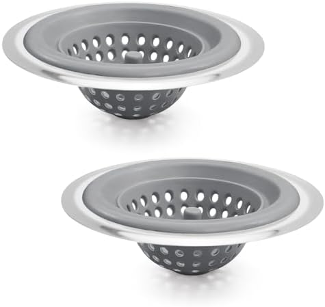 Silicone Strainer for Kitchen Sink, 2 Pack, Stainless Steel Reinforced by TEVLAUXO