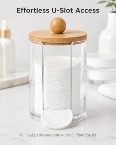 Cotton Round Holder with Bamboo Lid, 10oz Cotton Pad Dispenser - Image 7