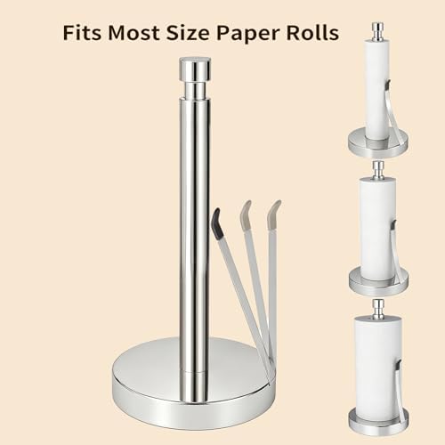 YUMORE Heavy Duty Paper Towel Holder Countertop Weighted Base Chrome - Image 3