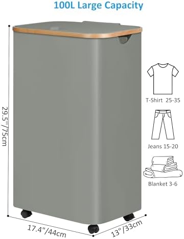 efluky Laundry Basket with Wheels, Tall Rolling Laundry Hamper with Lid and - Image 2