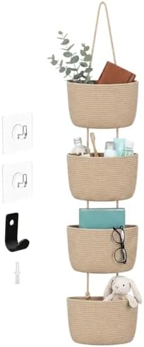 4 Tier Wall Mounted Woven Hanging Basket, Over The Door Hanging Basket by Unknown