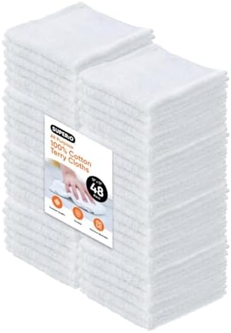 Superio Terry Cloth Rags White Washcloths 100% Cotton 12" Cleaning Cloths by Superio