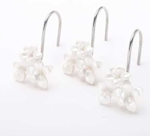White Flower Shower Curtain Hooks Set of 12 White Decorative Rings - Image 3