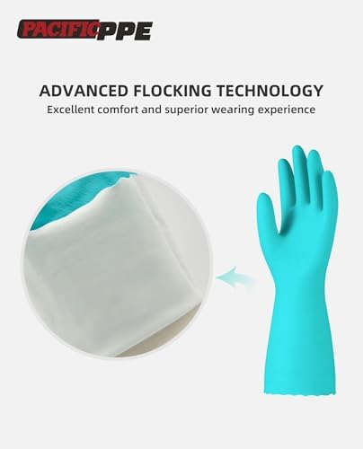 PACIFIC PPE 4 Pairs Dishwashing Gloves, Cotton Flocked Liner - Image 2