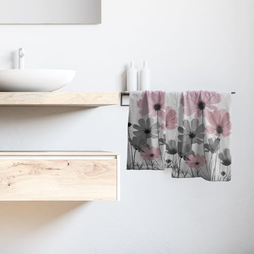 Pink Gray Flower Hand Towels for Kitchen Bathroom 2 Pack Bath Towels - Image 6