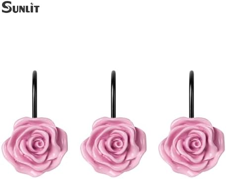 Sunlit Rose Shower Curtain Hooks, Home Decorative Flower Shower Curtain Rings - Image 2
