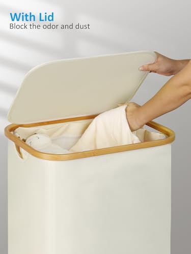 efluky Laundry Basket with Wheels, Tall Rolling Laundry Hamper with Lid and - Image 4