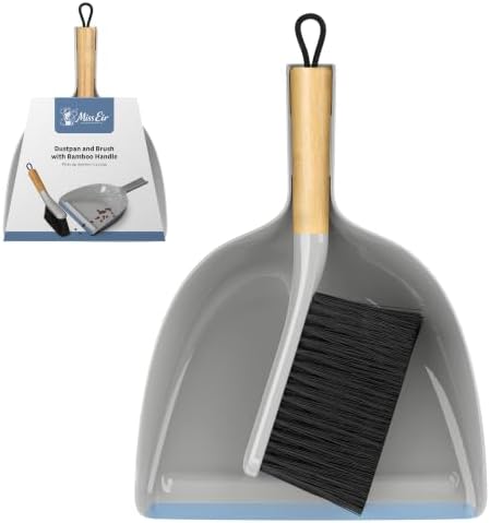 Dustpan and Brush Set with Bamboo Handle, Small Handheld Broom and Dustpan Combo by Unknown