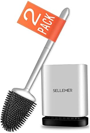 Sellemer Silicone Toilet Brush, Ventilation Slots Base Holder 2 Pack Silver by Sellemer