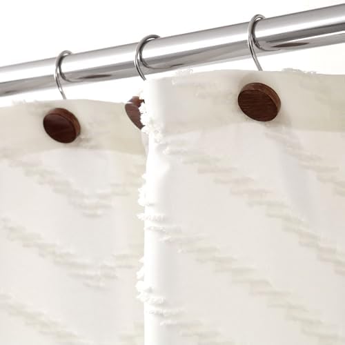 Farmhouse Boho Shower Curtain Hooks-Wood Texture Resin Button Rings - Image 6