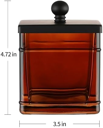Amber Glass Cotton Jar Holder – Black Lid Elegant Bathroom Storage Canister - Image 2